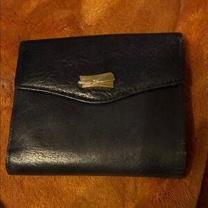 Black Leather Women's Wallet with Gold Accent